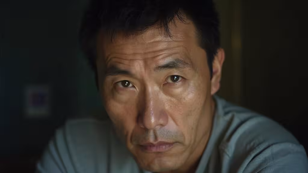 Gros plan d'un homme asiatique avec un regard intense et concentré