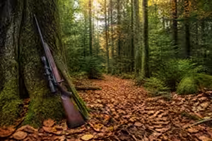 Fusil de chasse dans une foret automnale