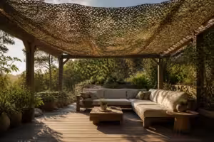 Espace exterieur chic avec ombre naturelle